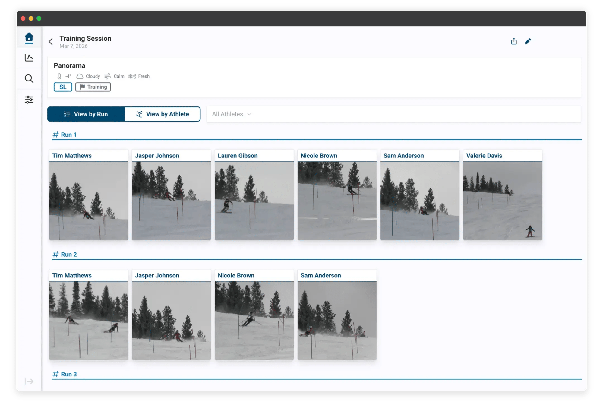 SkiCam training session showing training video