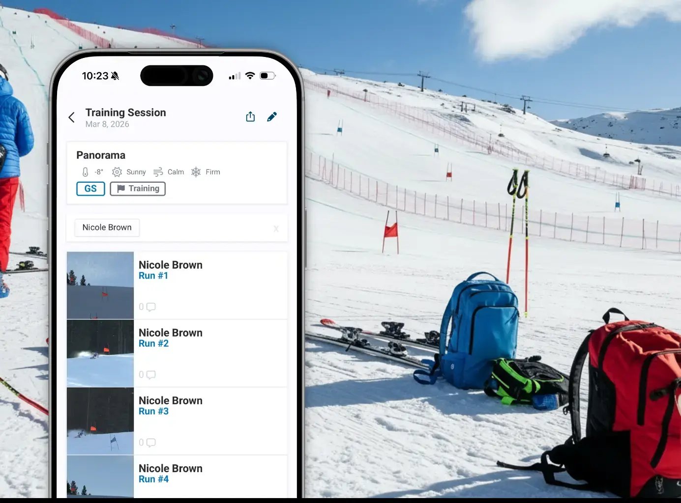 SkiCam training session in the app